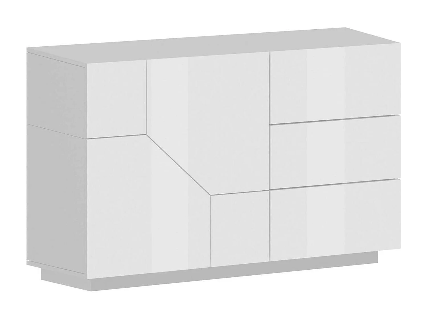 Buffet Dgirell, Buffet de cuisine avec 2 portes et 3 tiroirs, Buffet de salon, 100% Made in Italy, 141x43h86 cm, Blanc brillant
