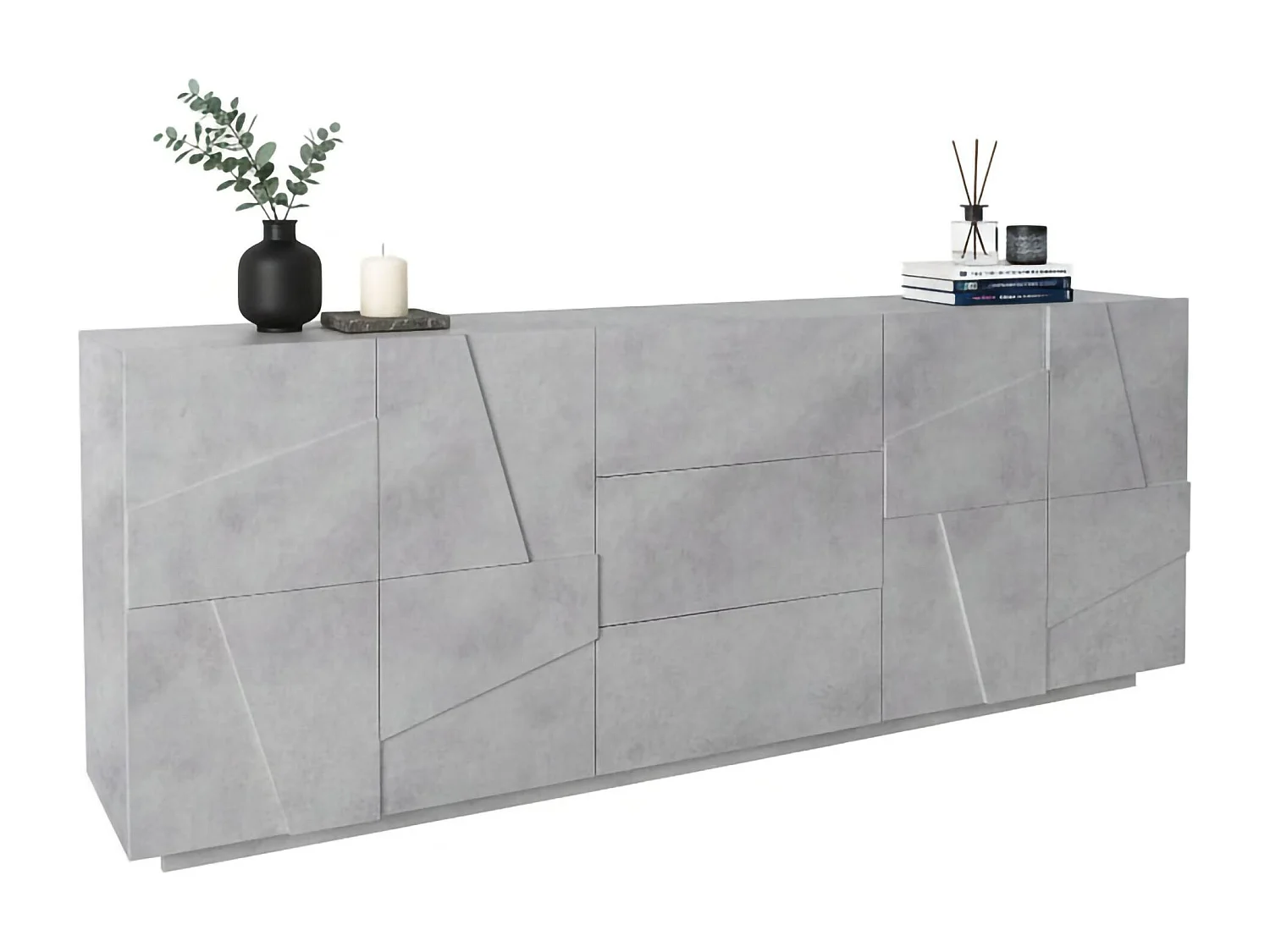 Aparador de pedreiro, Aparador de cozinha com 4 portas e 3 gavetas, Buffet de sala, 100% Fabricado na Itália, 224x44h86 cm, Cimento