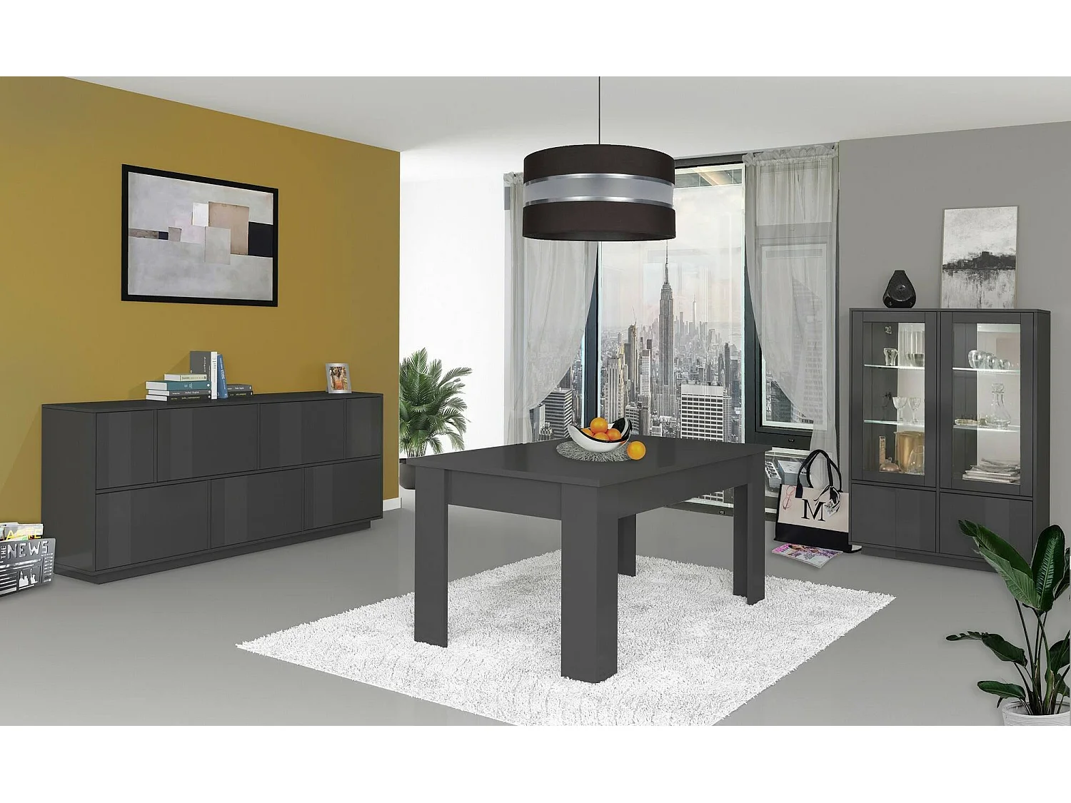 Buffet Virginio, Buffet de cuisine 7 portes, Buffet de salon, 100% Made in Italy, 200x41h86 cm, Anthracite Brillant