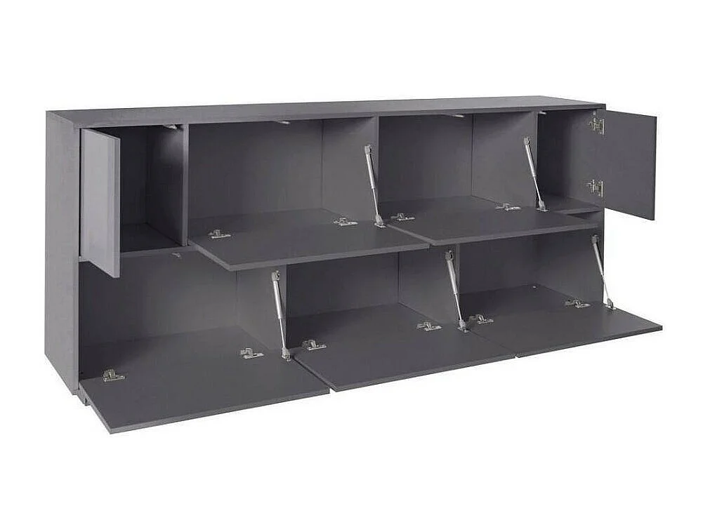 Aparador Virginio, Aparador de cocina con 7 puertas, Buffet de salón, 100% Made in Italy, cm 200x41h86, Antracita Brillo