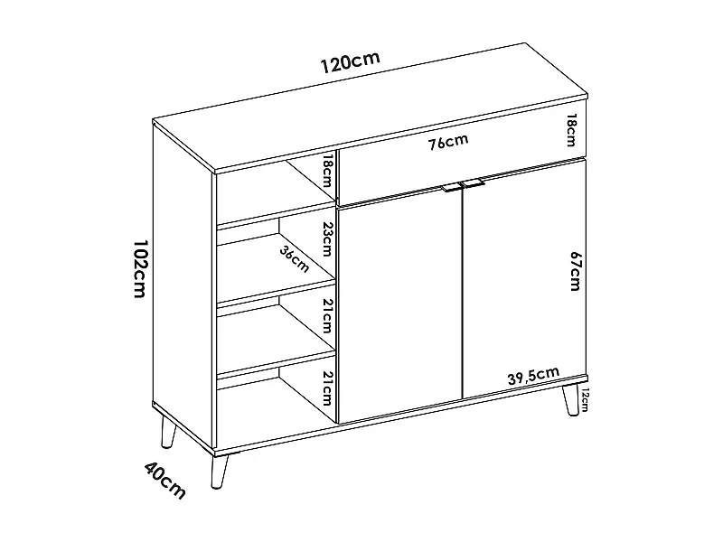 Buffet Sumbra, Buffet garde-manger de salon, Buffet de salon moderne avec 2 portes, 120x40h102 cm, Blanc et Chêne