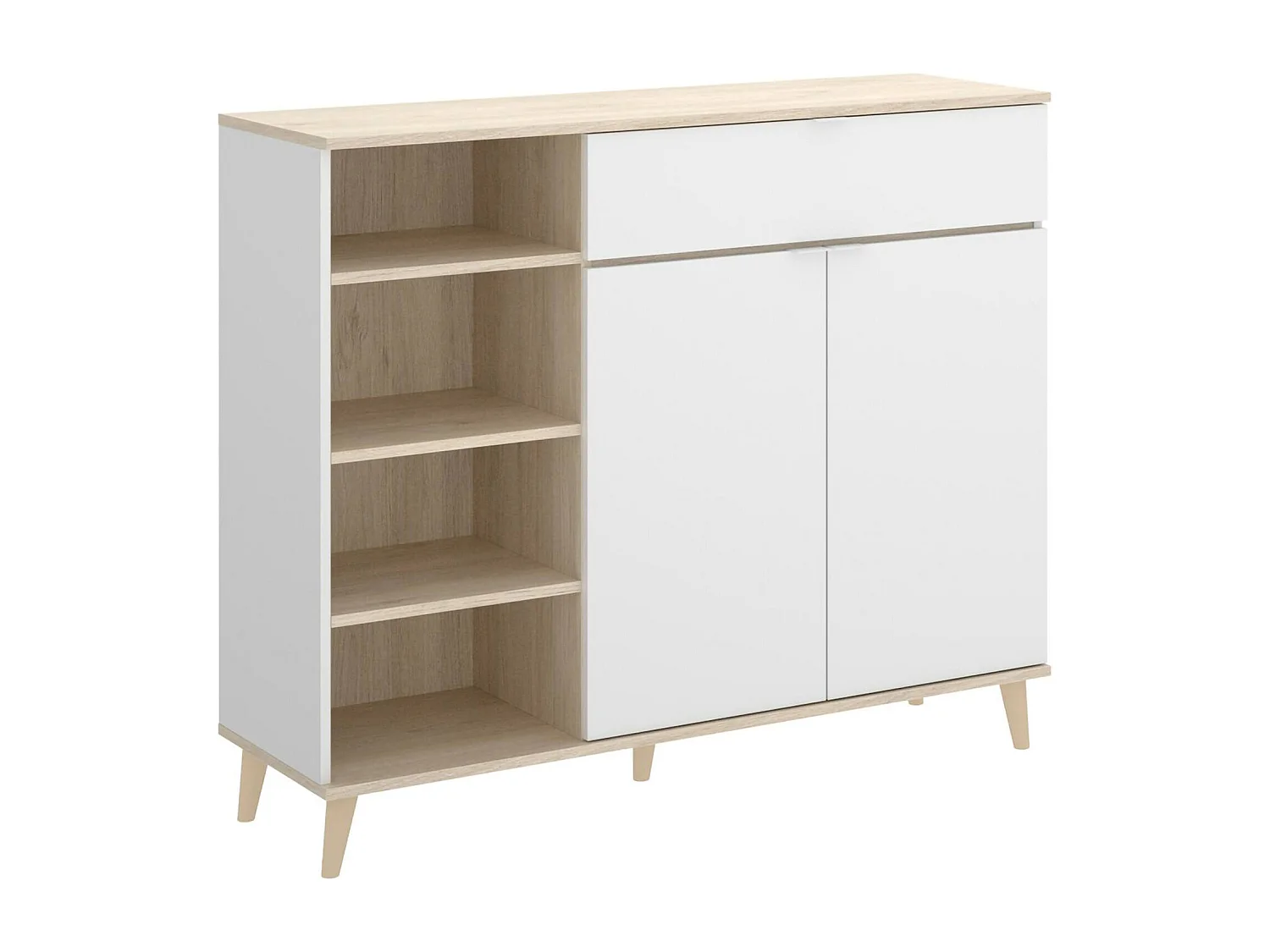 Aparador Sumbra, Despensa de salón, Aparador de salón moderno con 2 puertas, 120x40h102 cm, Blanco y Roble