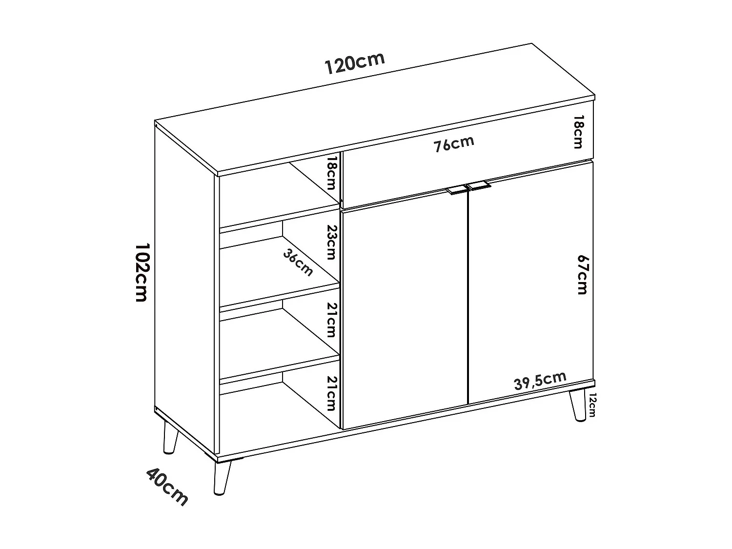 Aparador Sumbra, Despensa de salón, Aparador de salón moderno con 2 puertas, 120x40h102 cm, Blanco y Roble