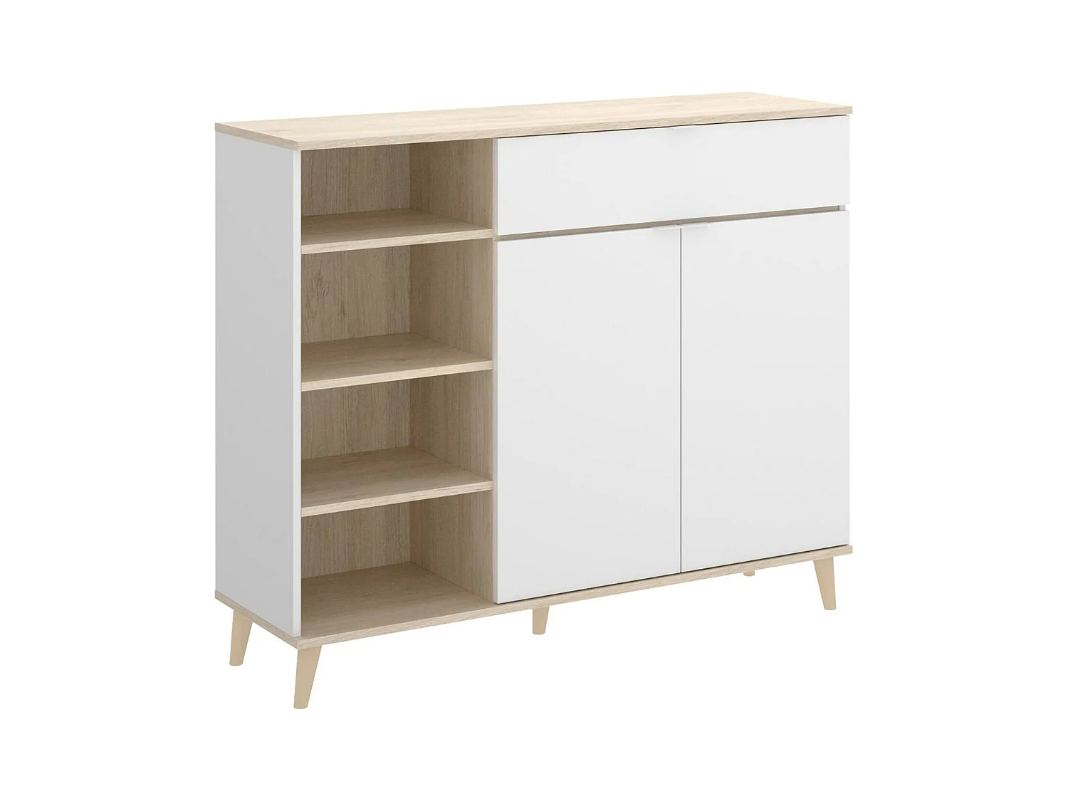 Buffet Sumbra, Buffet garde-manger de salon, Buffet de salon moderne avec 2 portes, 120x40h102 cm, Blanc et Chêne