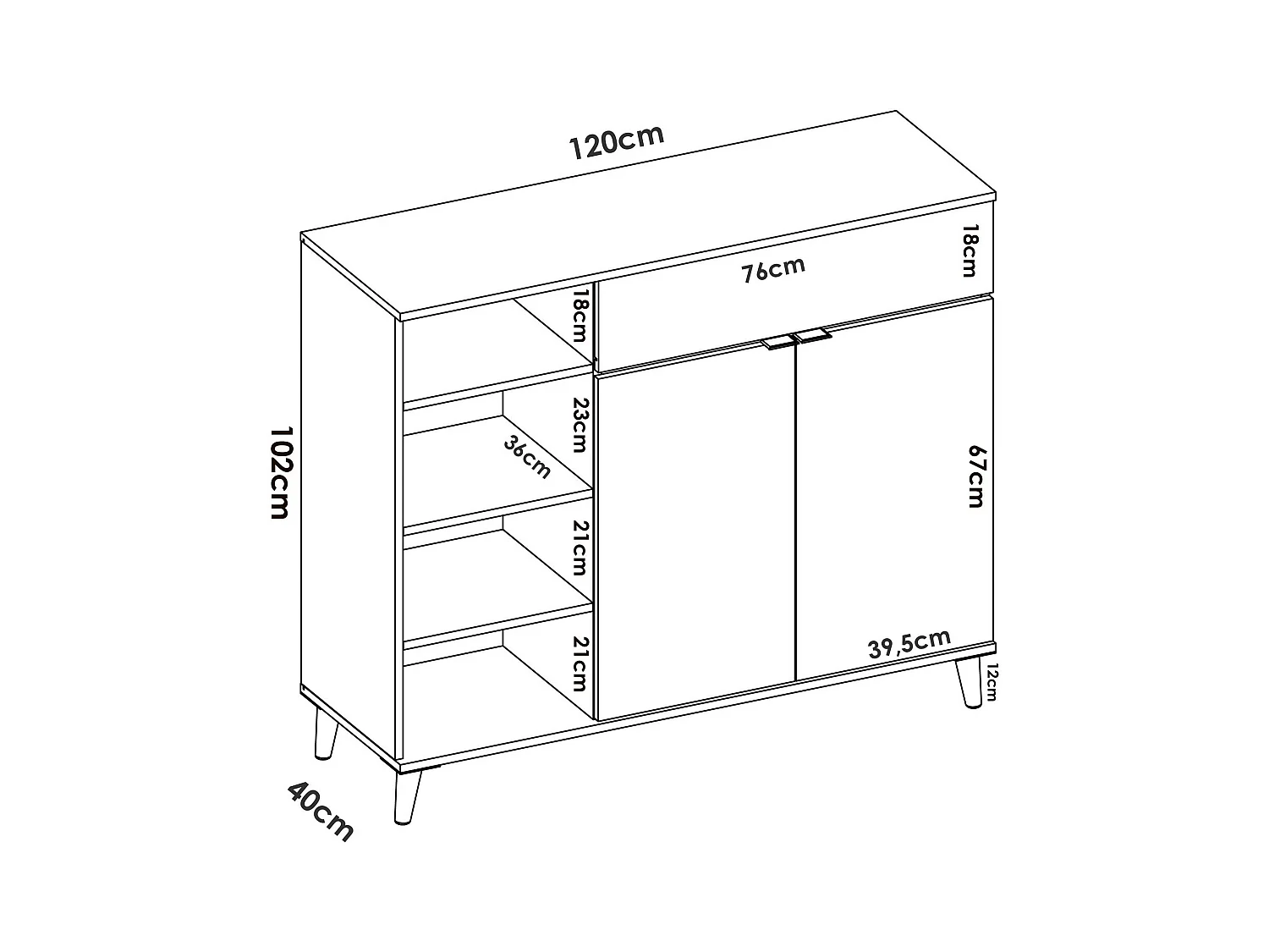 Buffet Sumbra, Buffet garde-manger de salon, Buffet de salon moderne avec 2 portes, 120x40h102 cm, Blanc et Chêne