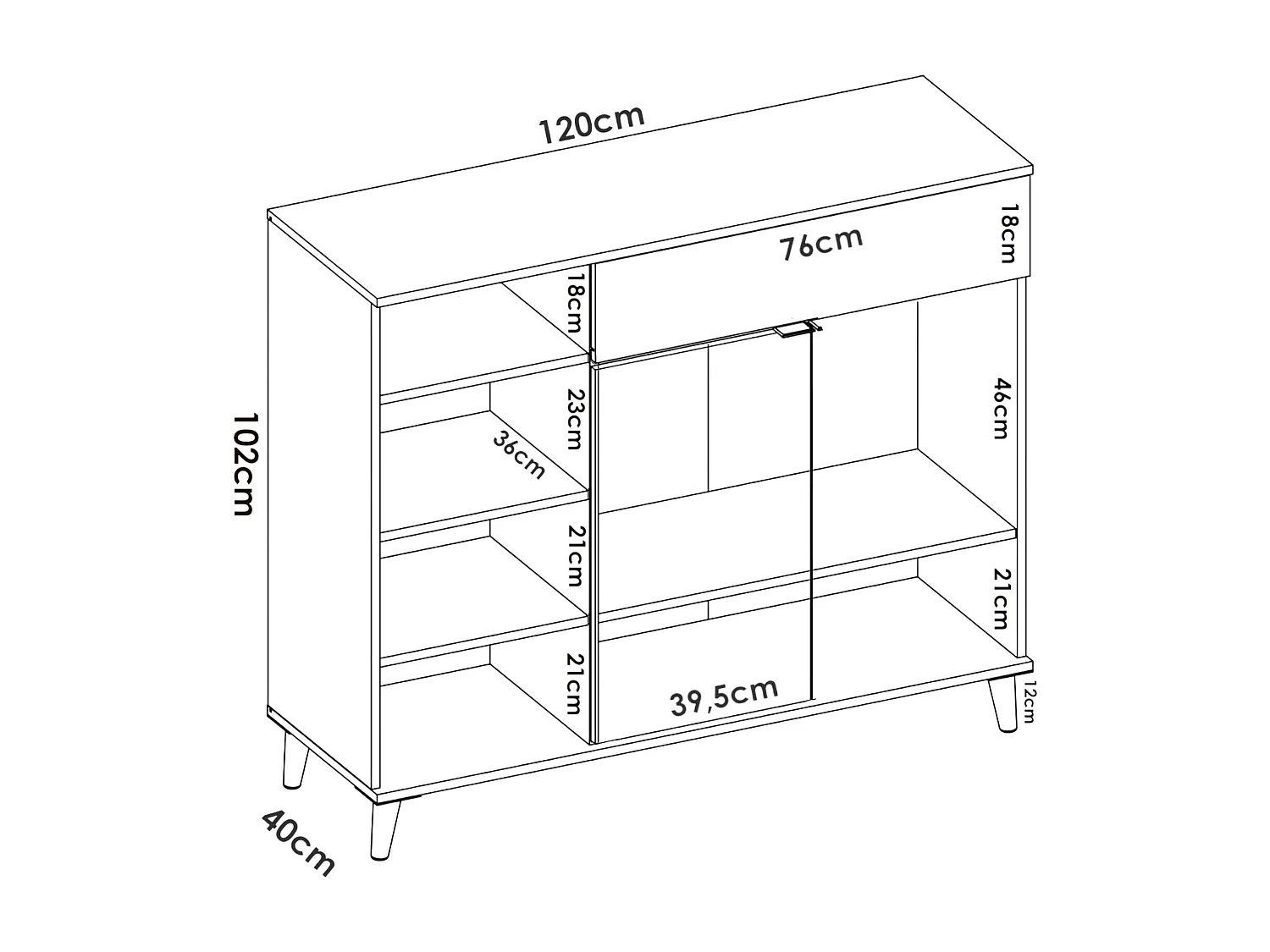 Aparador Sumbra, Buffet despensa de sala, Aparador de sala moderno com 2 portas, 120x40h102 cm, Branco e Carvalho
