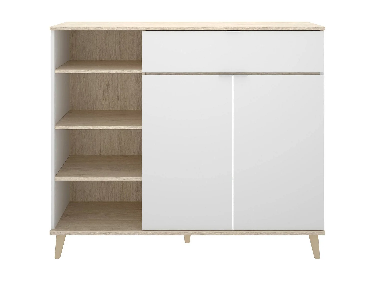 Aparador Sumbra, Buffet despensa de sala, Aparador de sala moderno com 2 portas, 120x40h102 cm, Branco e Carvalho