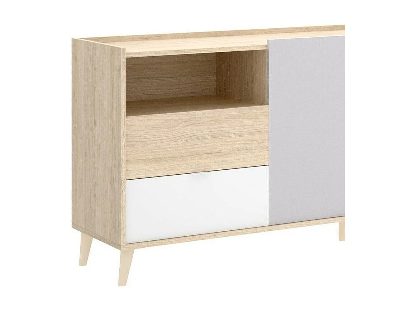 Buffet Marmontana, Buffet de salon, Buffet de salon moderne avec 3 portes, 180x43h75 cm, Chêne et Gris