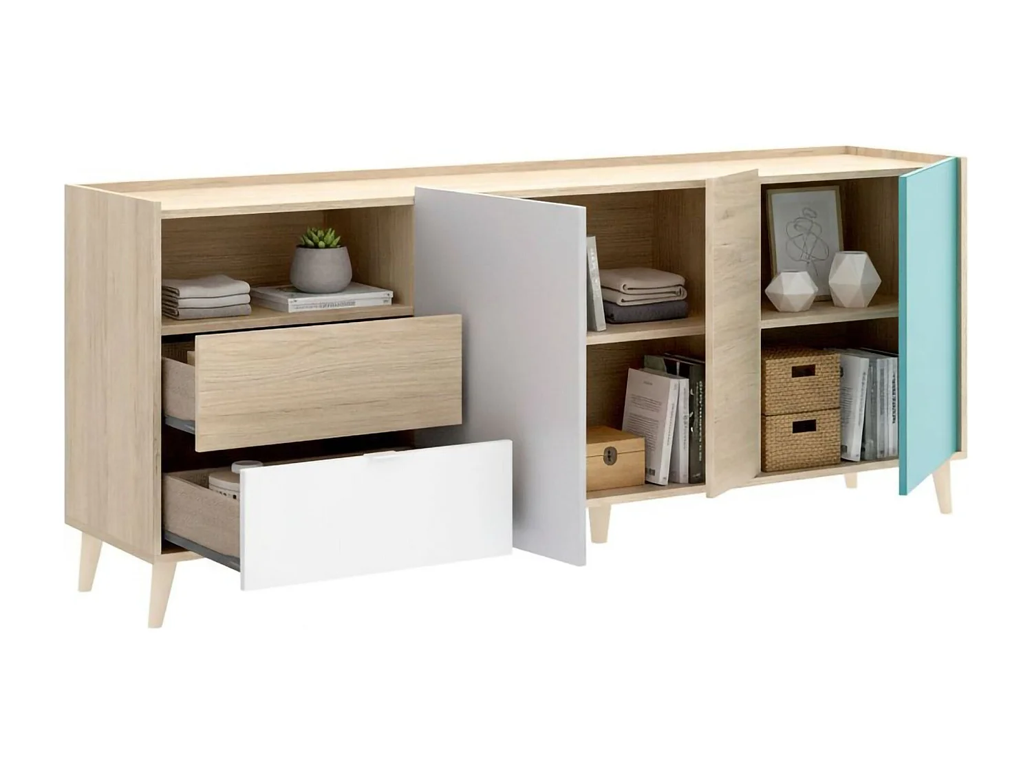 Buffet Marmontana, Buffet de salon, Buffet de salon moderne avec 3 portes, 180x43h75 cm, Chêne et Gris