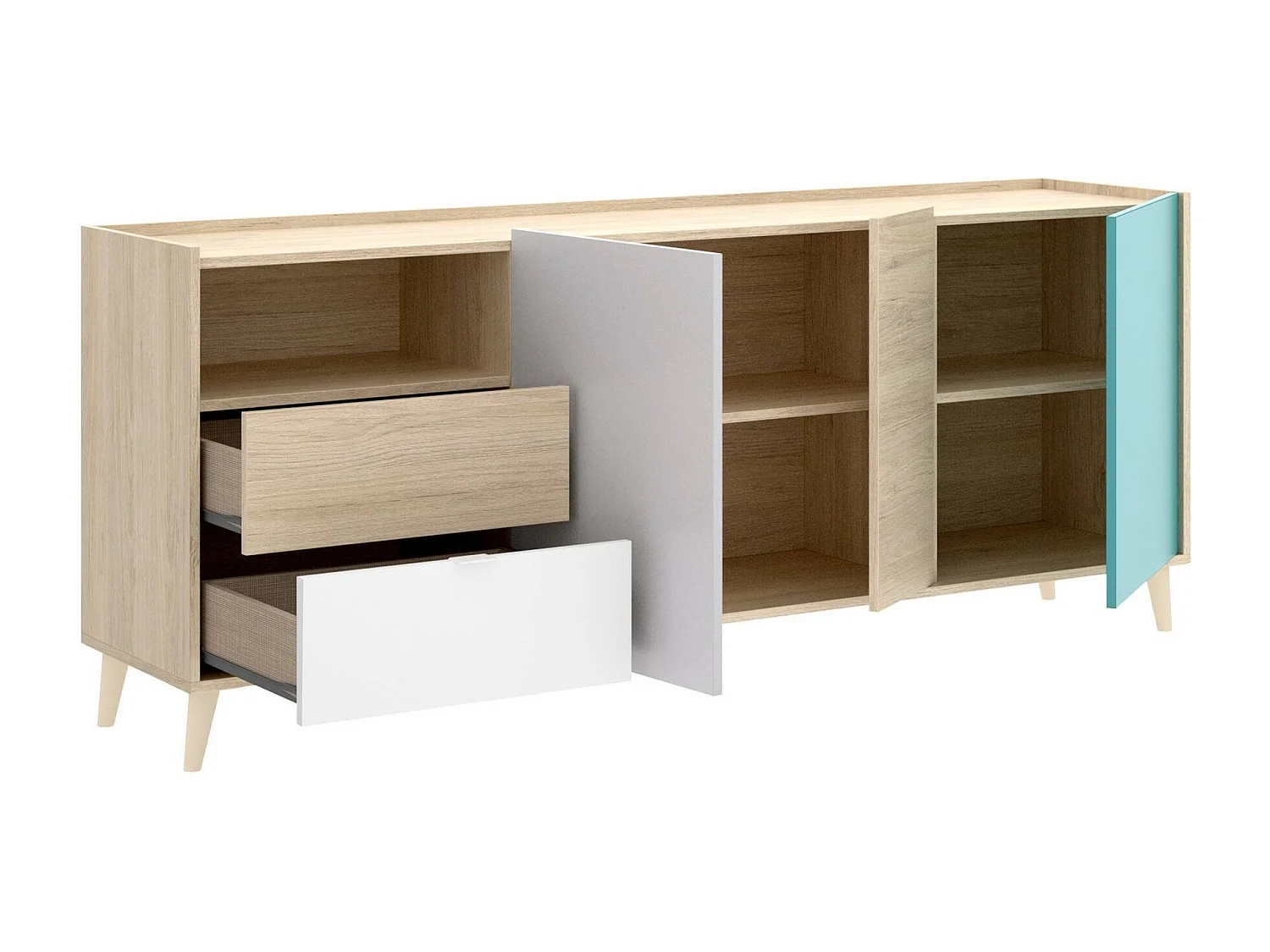 Buffet Marmontana, Buffet de salon, Buffet de salon moderne avec 3 portes, 180x43h75 cm, Chêne et Gris