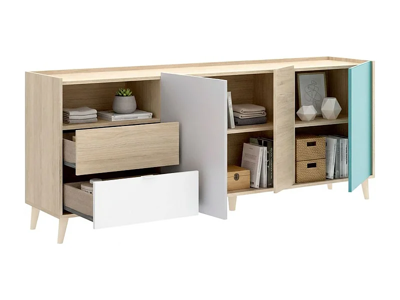 Buffet Marmontana, Buffet de salon, Buffet de salon moderne avec 3 portes, 180x43h75 cm, Chêne et Gris