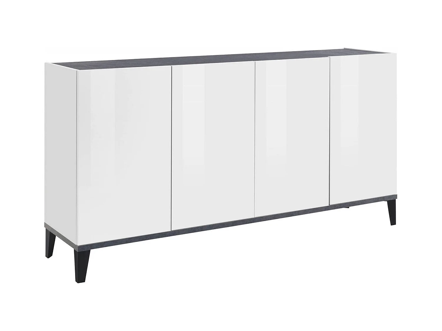 Buffet Dgarzo, Buffet de cuisine 4 portes, Buffet de salon, 100% Made in Italy, 160x40h82 cm, Blanc brillant et ardoise