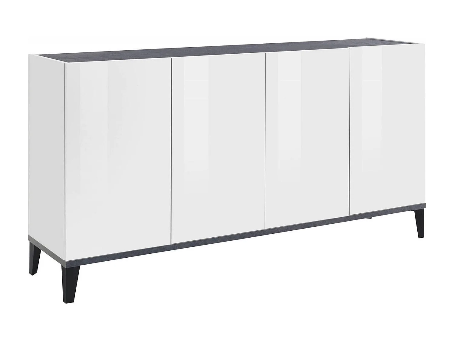 Dgarzo dressoir, 4-deurs keukendressoir, Woonkamerbuffet, 100% Made in Italy, 160x40h82 cm, Glanzend wit en leisteen