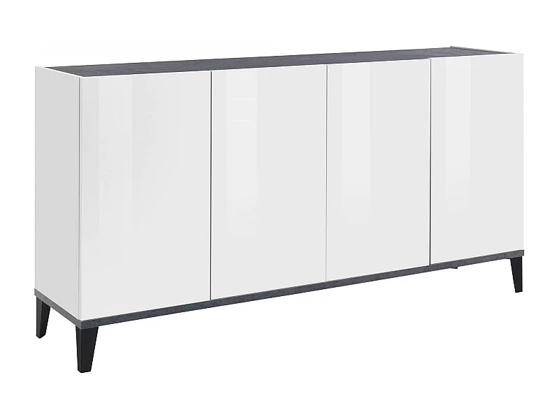 Dgarzo dressoir, 4-deurs keukendressoir, Woonkamerbuffet, 100% Made in Italy, 160x40h82 cm, Glanzend wit en leisteen