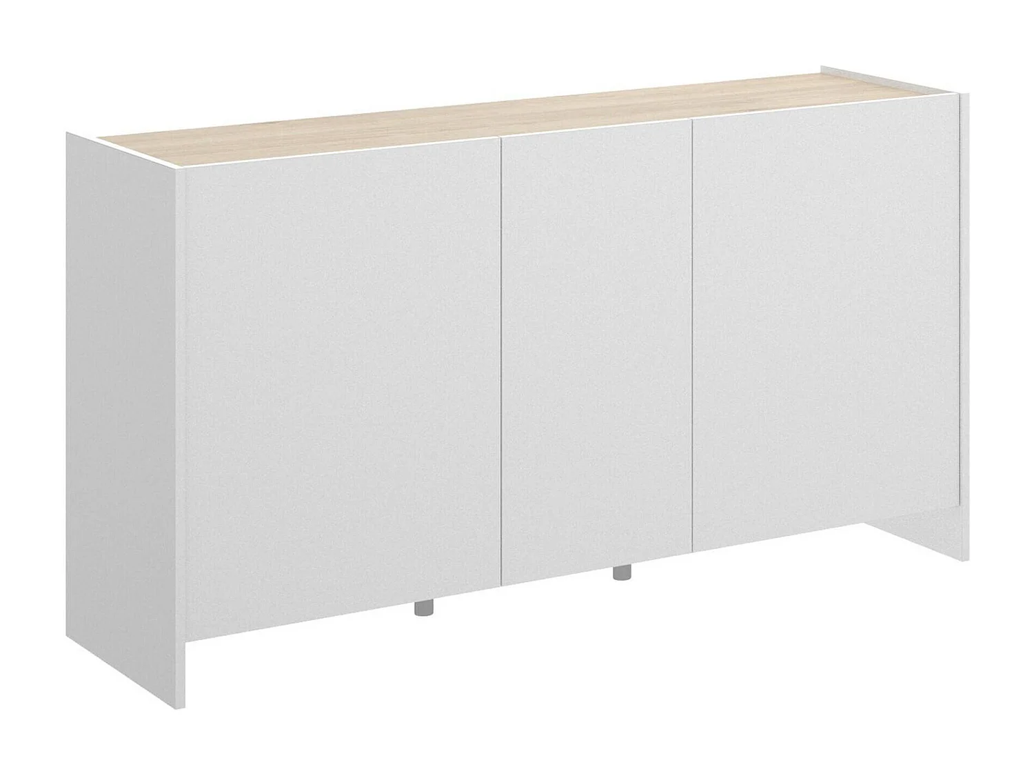Buffet Calino, Buffet de salon, Buffet de salon moderne avec 3 portes, 138x42h76 cm, Blanc et Chêne