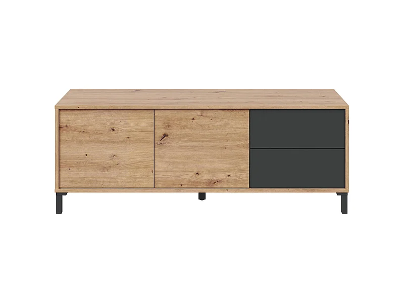 Buffet Daca, Buffet de salon, Meuble TV, Buffet avec pieds pour salon, Armoire moderne avec 2 portes, 130x41h47 cm, Chêne noué et Anthracite