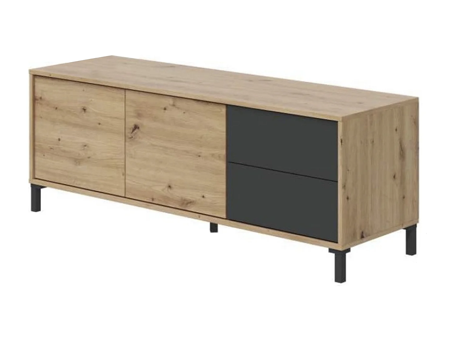 Buffet Daca, Buffet de salon, Meuble TV, Buffet avec pieds pour salon, Armoire moderne avec 2 portes, 130x41h47 cm, Chêne noué et Anthracite