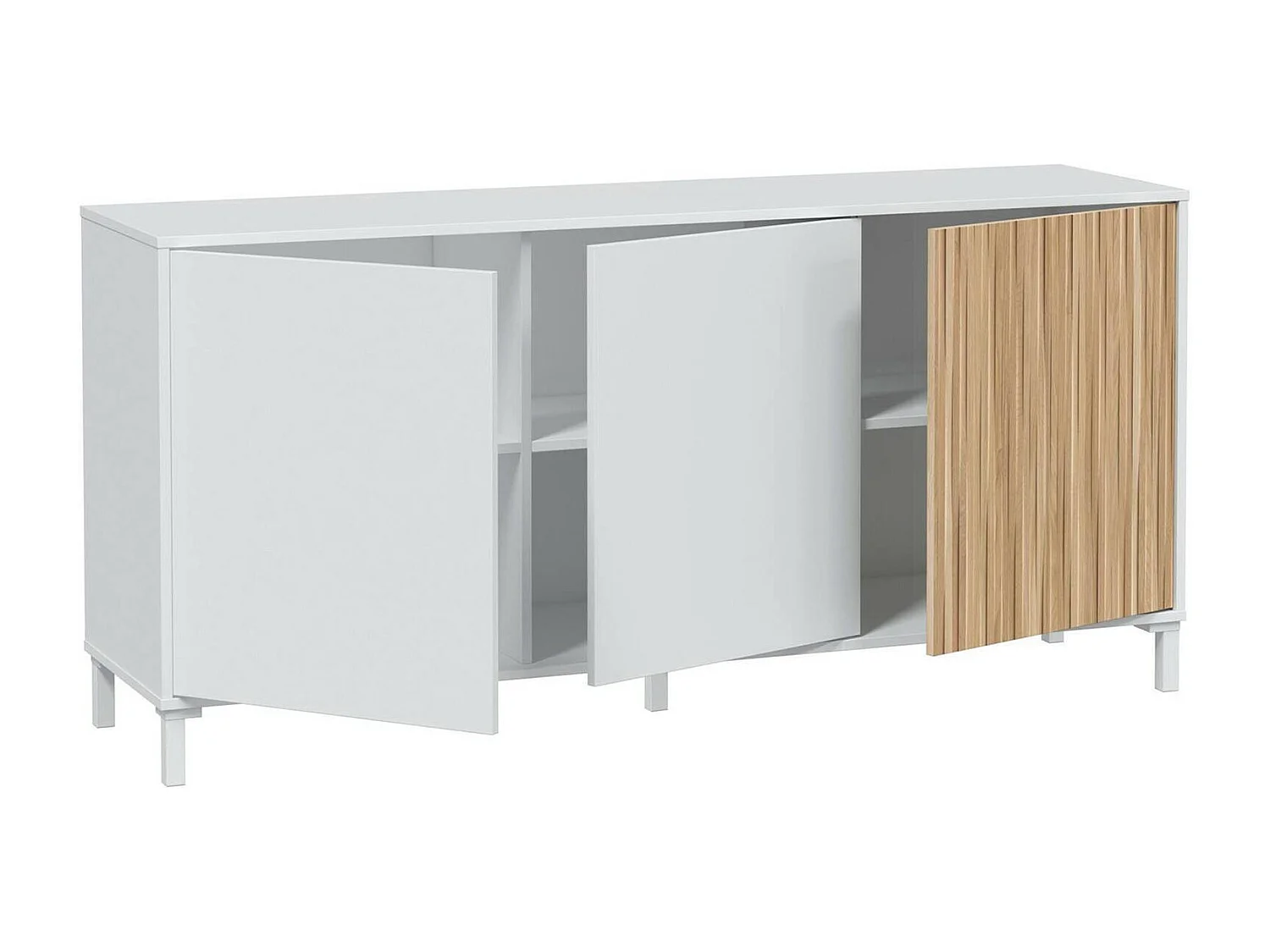 Sideboard Woburn, Buffet für Wohnzimmer mit 3 Türen, Modernes Sideboard für Wohnzimmer, 154x40h74 cm, Weiß