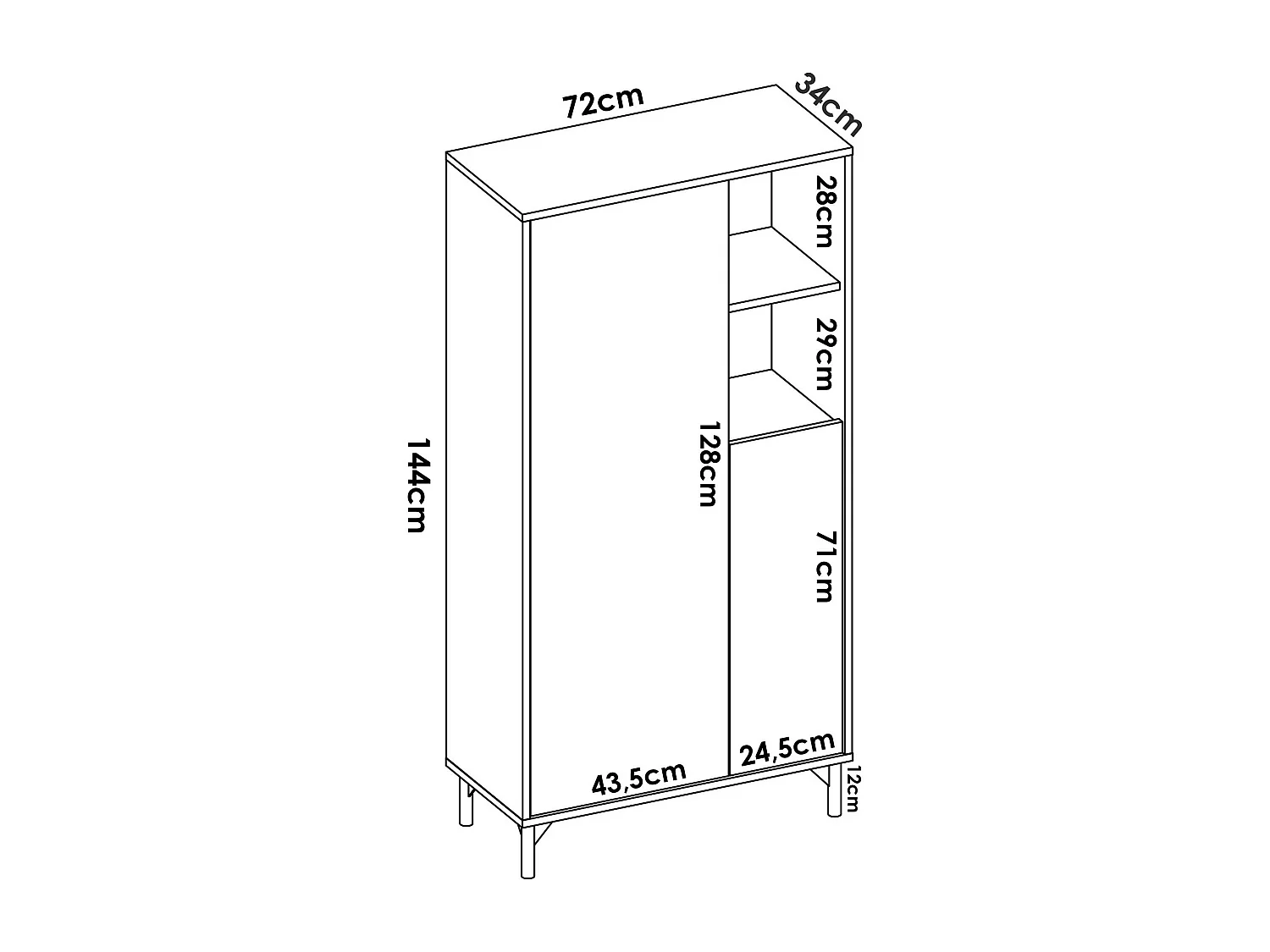 Buffet Dkessi, Buffet de salon, Buffet de salon moderne avec 2 portes, 72x34h144 cm, Chêne Knot et Anthracite