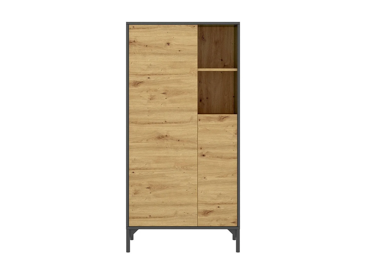 Buffet Dkessi, Buffet de salon, Buffet de salon moderne avec 2 portes, 72x34h144 cm, Chêne Knot et Anthracite