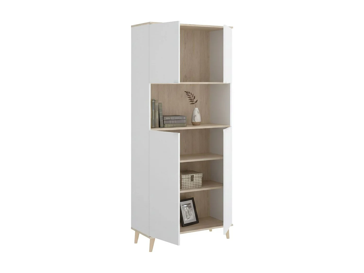 Dmora Credenza Spino 40x80x191h cm Bianco 4 Ripiani 4 Ante, Madia Apertura Battente
