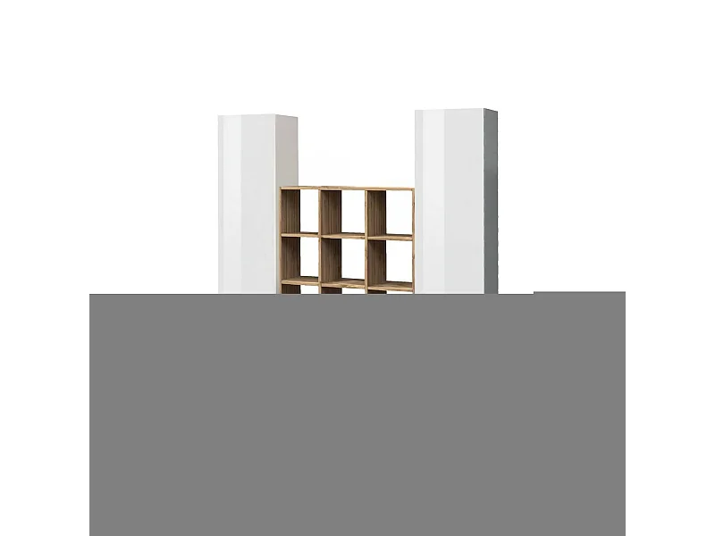 Buffet Ddacru, Ensemble de salon avec 2 portes et étagères, Buffet de salon, Buffet de cuisine, 100% Made in Italy, 170x30h180 cm, Blanc brillant et Érable