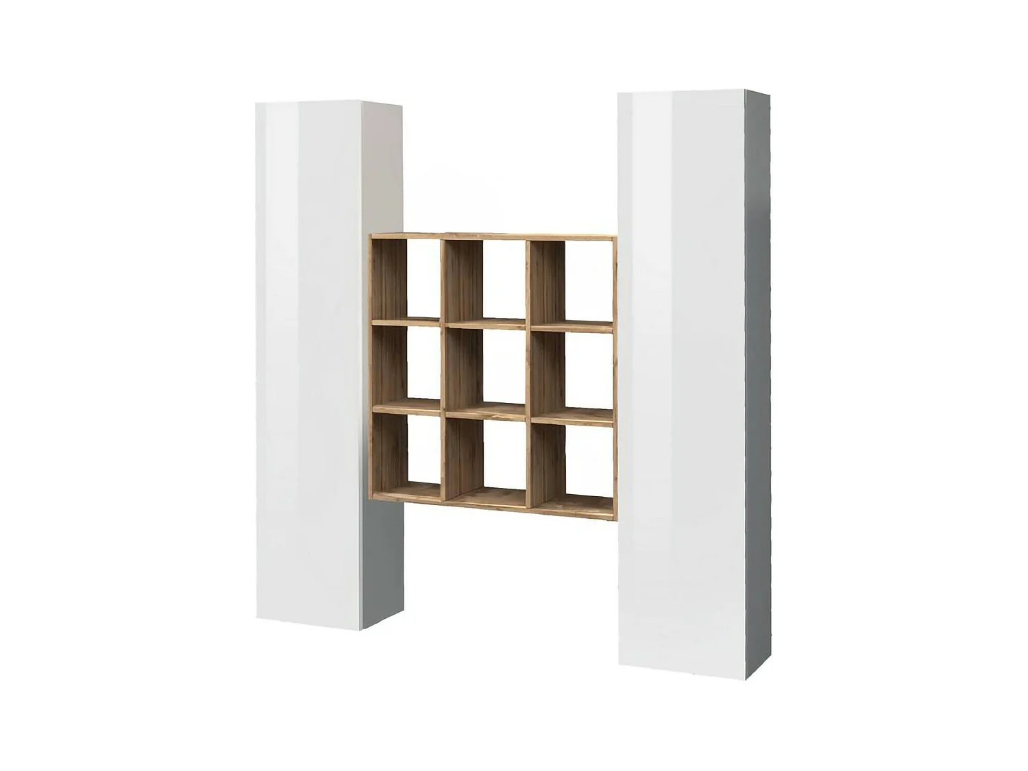 Buffet Ddacru, Ensemble de salon avec 2 portes et étagères, Buffet de salon, Buffet de cuisine, 100% Made in Italy, 170x30h180 cm, Blanc brillant et Érable