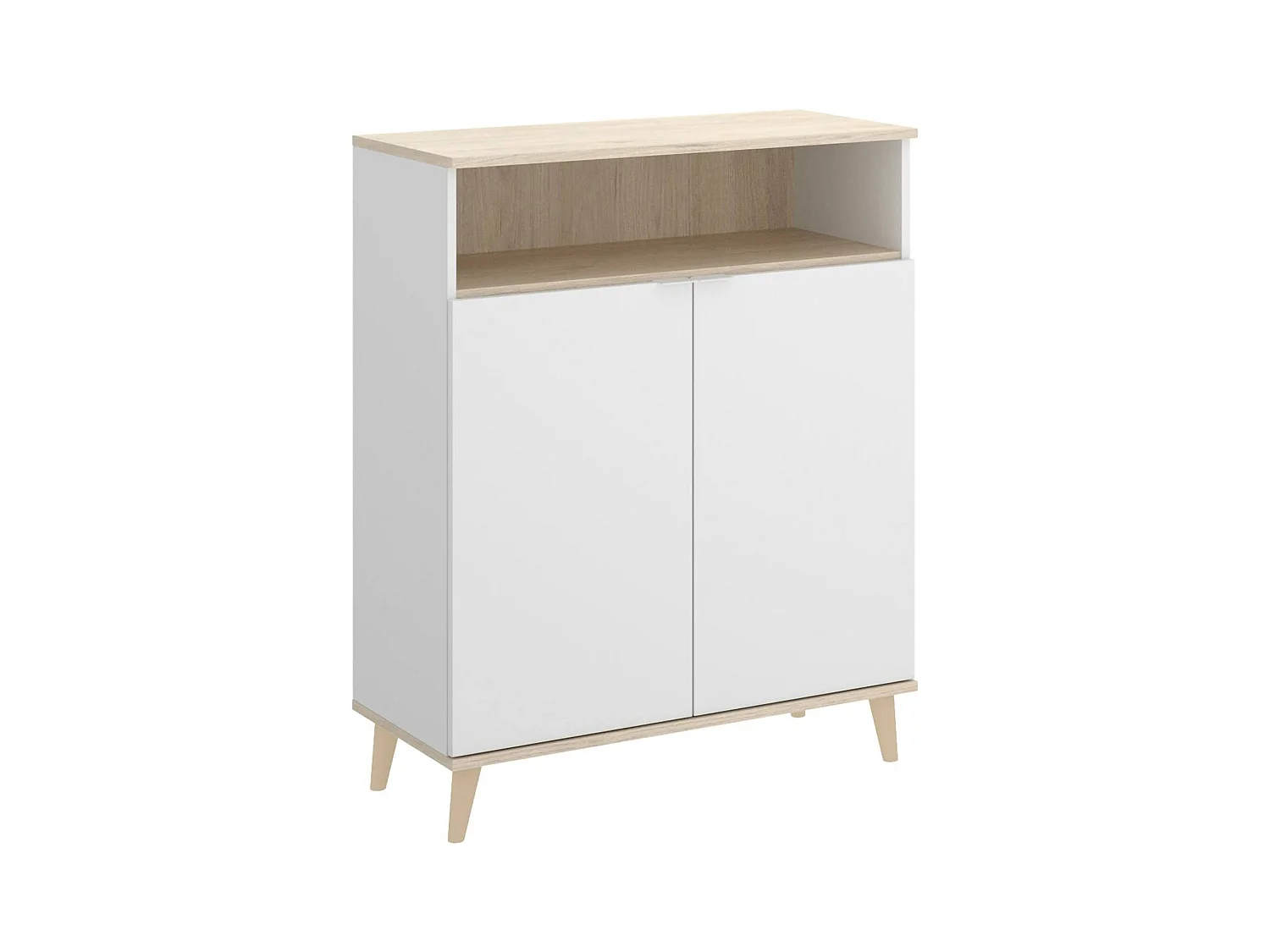 Buffet Dmossin, Buffet garde-manger de salon, Buffet de salon moderne avec 2 portes, 80x40h102 cm, Blanc et Chêne
