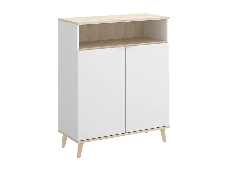 Aparador Dmossin, Buffet despensa de sala, Aparador de sala moderno com 2 portas, 80x40h102 cm, Branco e Carvalho