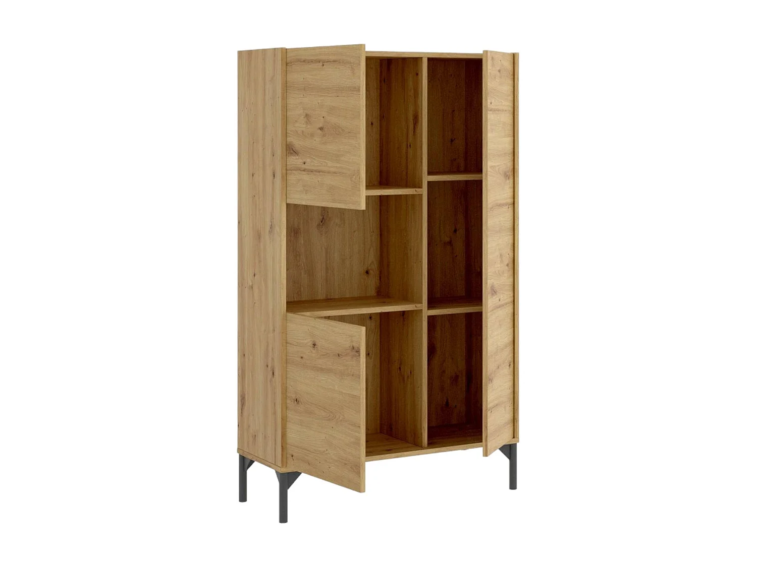 Buffet Boario, Buffet de salon haut, Buffet de salon moderne avec 3 portes, 81x43h135 cm, Chêne Nodi