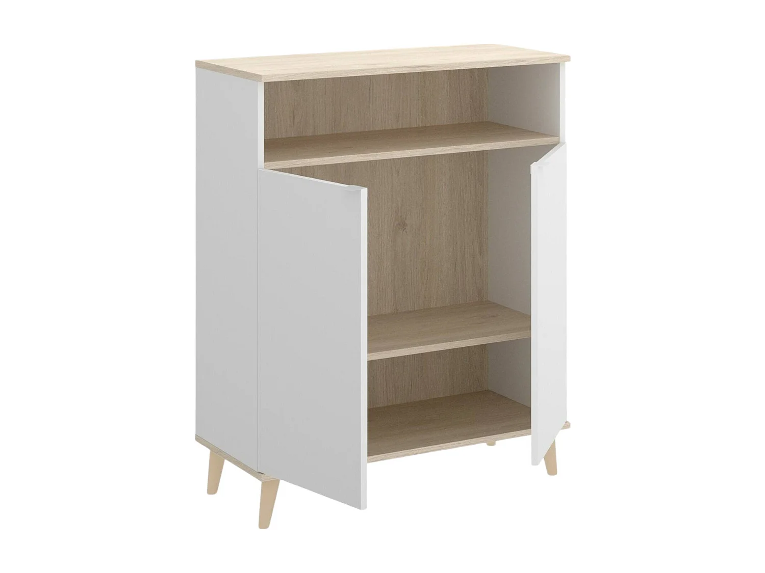 Buffet Varatella, Buffet garde-manger de salon, Buffet de salon moderne avec 2 portes, 80x40h102 cm, Blanc et Chêne