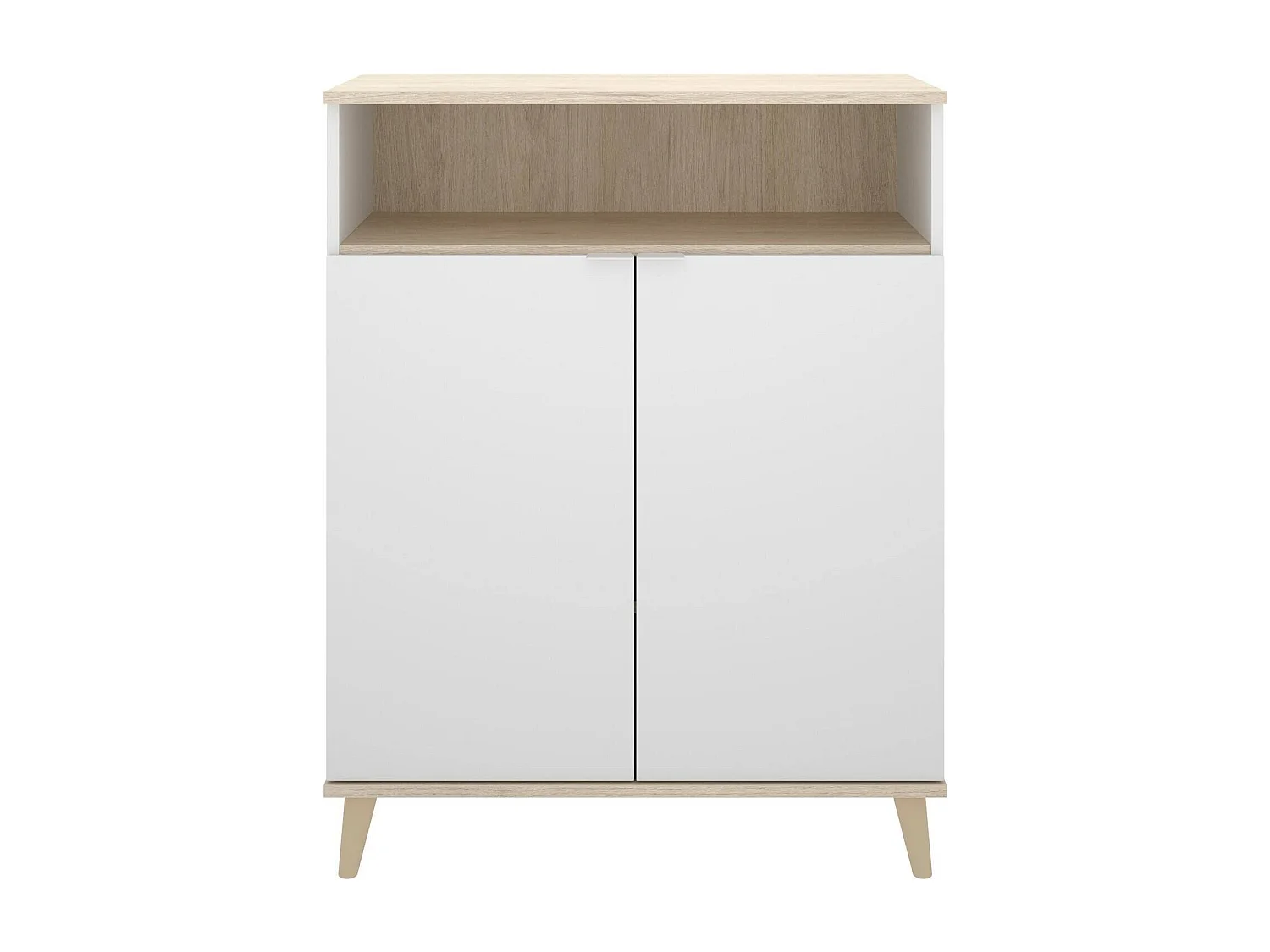 Buffet Varatella, Buffet garde-manger de salon, Buffet de salon moderne avec 2 portes, 80x40h102 cm, Blanc et Chêne