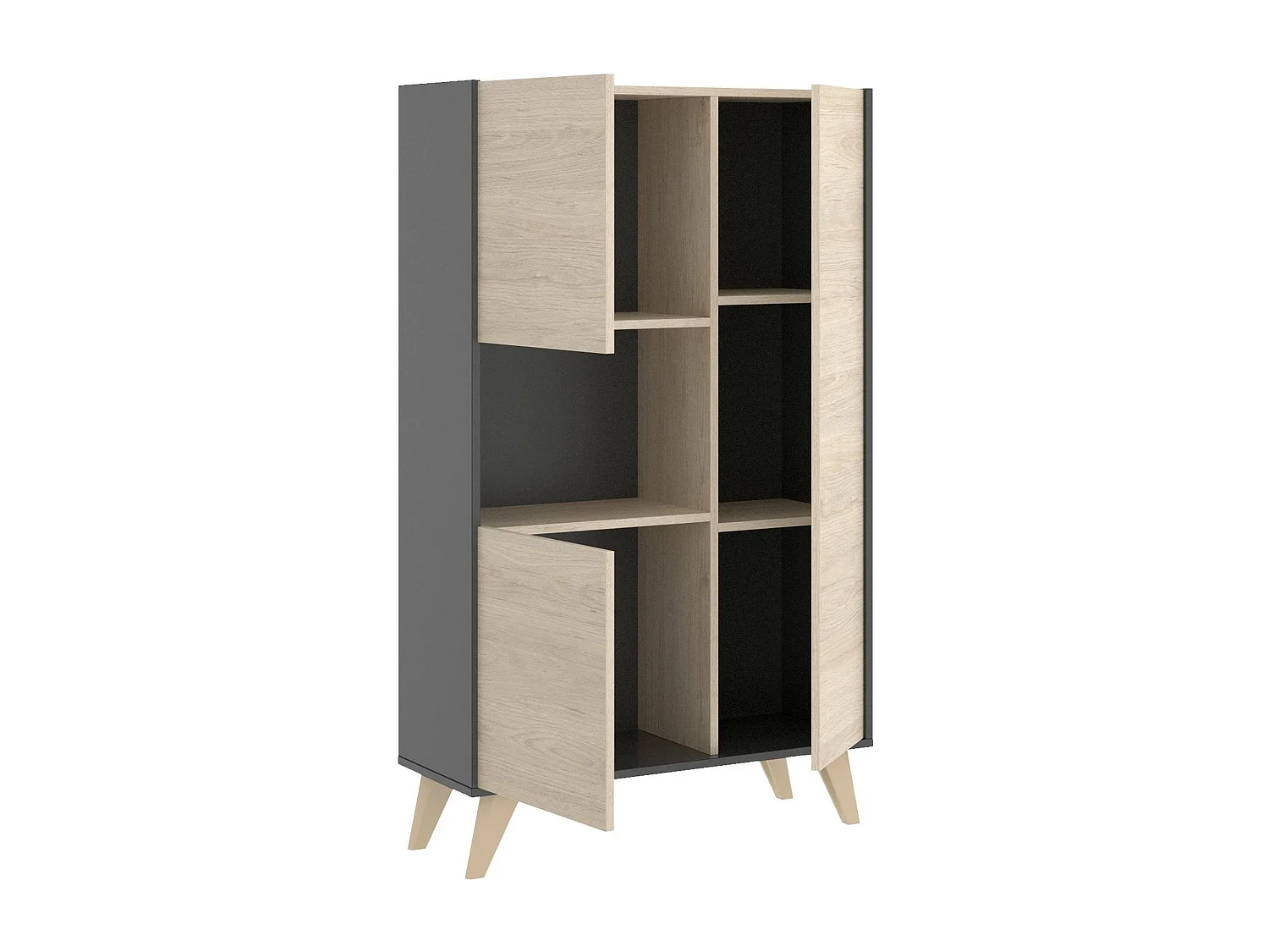 Dmora Dressoir Boario 43x81x135h cm Bruin, 4 Planken 5 Vakjes, Kast Met Draaideuren
