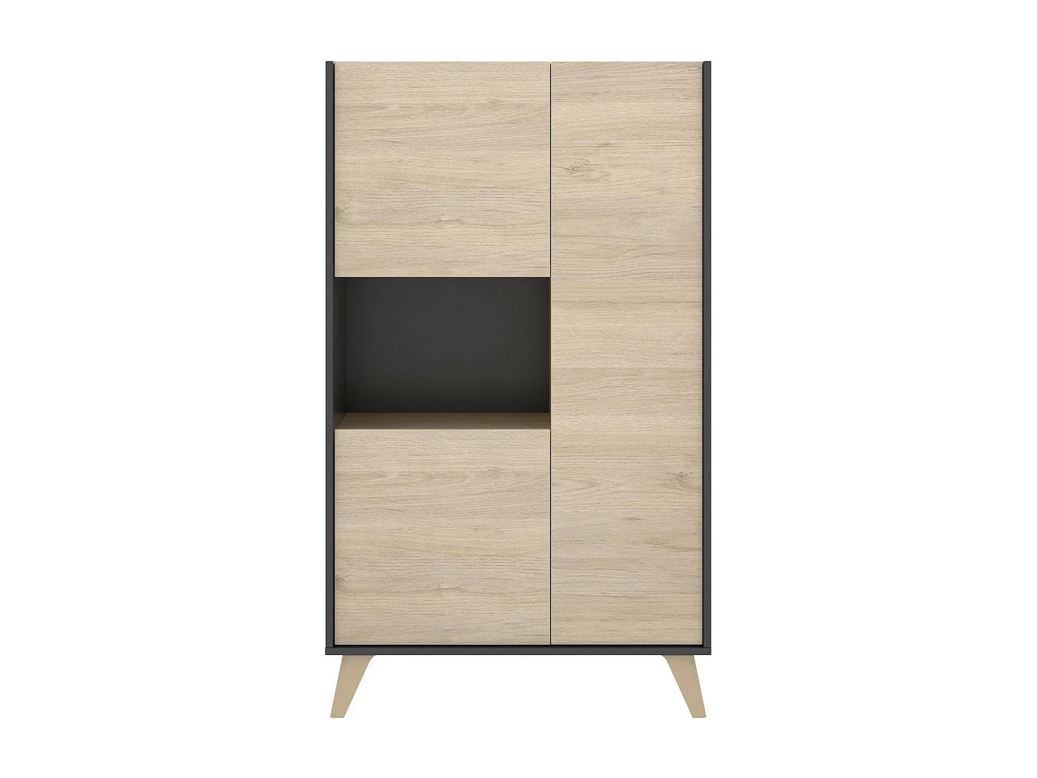 Aparador Boario, Buffet de sala alto, Aparador de sala moderno com 3 portas, 81x43h135 cm, Carvalho e Antracite