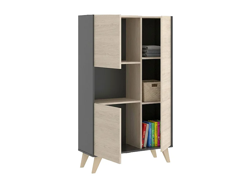 Dmora Credenza Boario 43x81x135h cm Marrone 4 Ripiani 3 Ante, Madia Apertura Battente