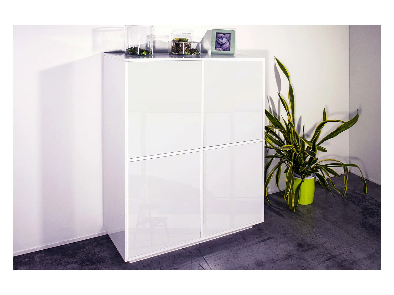 Buffet Zaccaria, Buffet de cuisine 4 portes, Buffet de salon, 100% Made in Italy, 100x41h126 cm, Blanc brillant