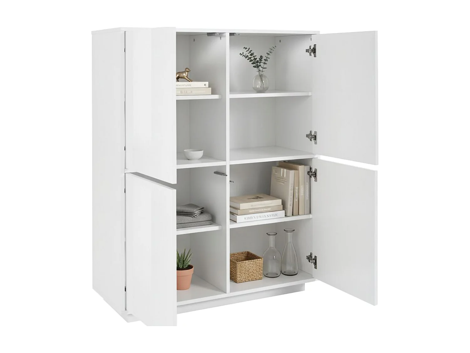 Aparador Zaccaria, Aparador de cocina con 4 puertas, Buffet de salón, 100% Made in Italy, cm 100x41h126, Blanco brillo