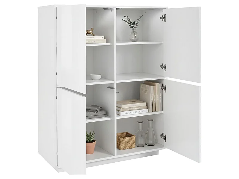 Buffet Zaccaria, Buffet de cuisine 4 portes, Buffet de salon, 100% Made in Italy, 100x41h126 cm, Blanc brillant