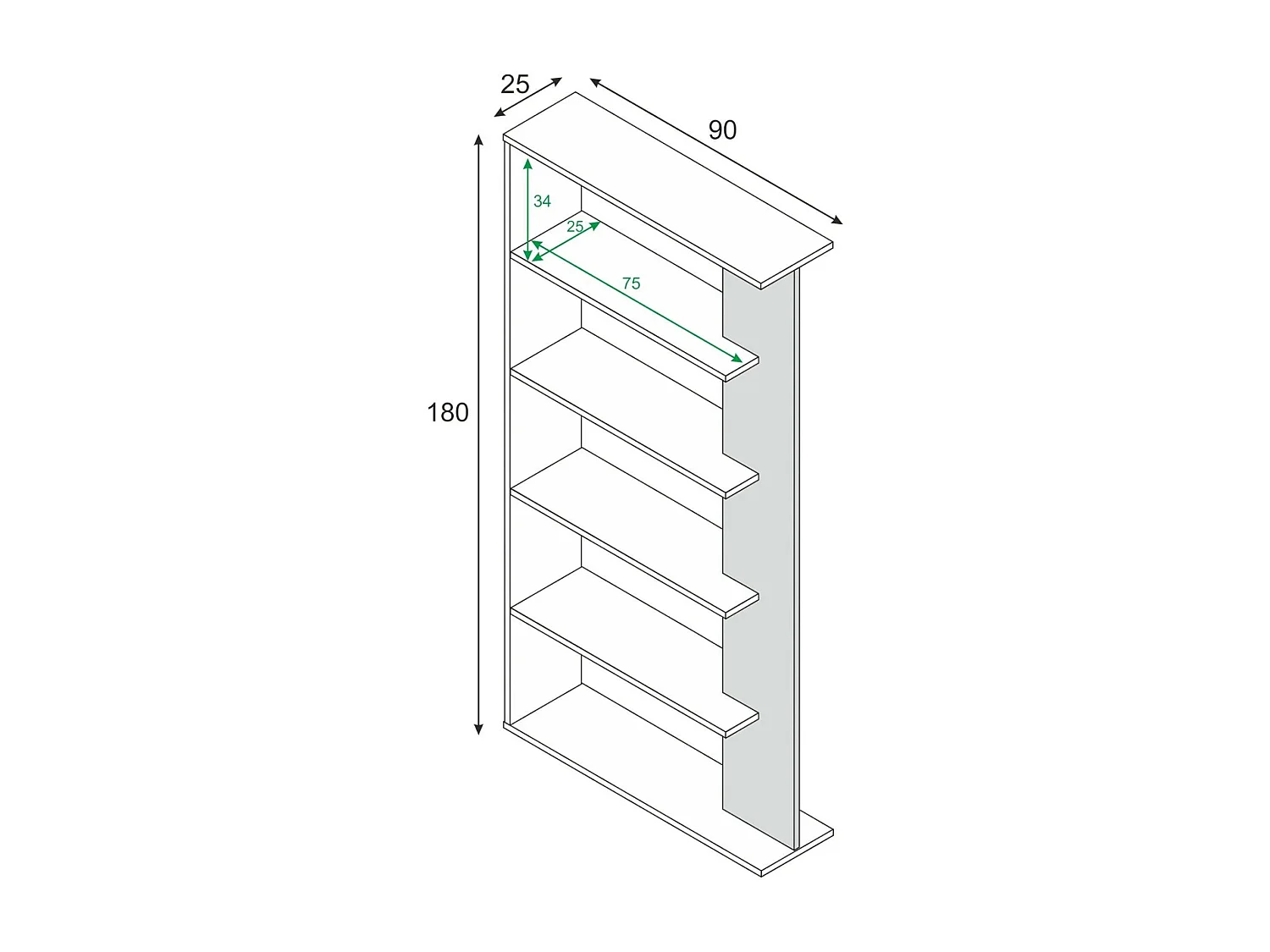 Bibliothèque Dblanc, Bibliothèque double face avec 5 étagères, Etagère de séparation pour bureau ou chambre, 90x25h180 cm, Blanc et Chêne