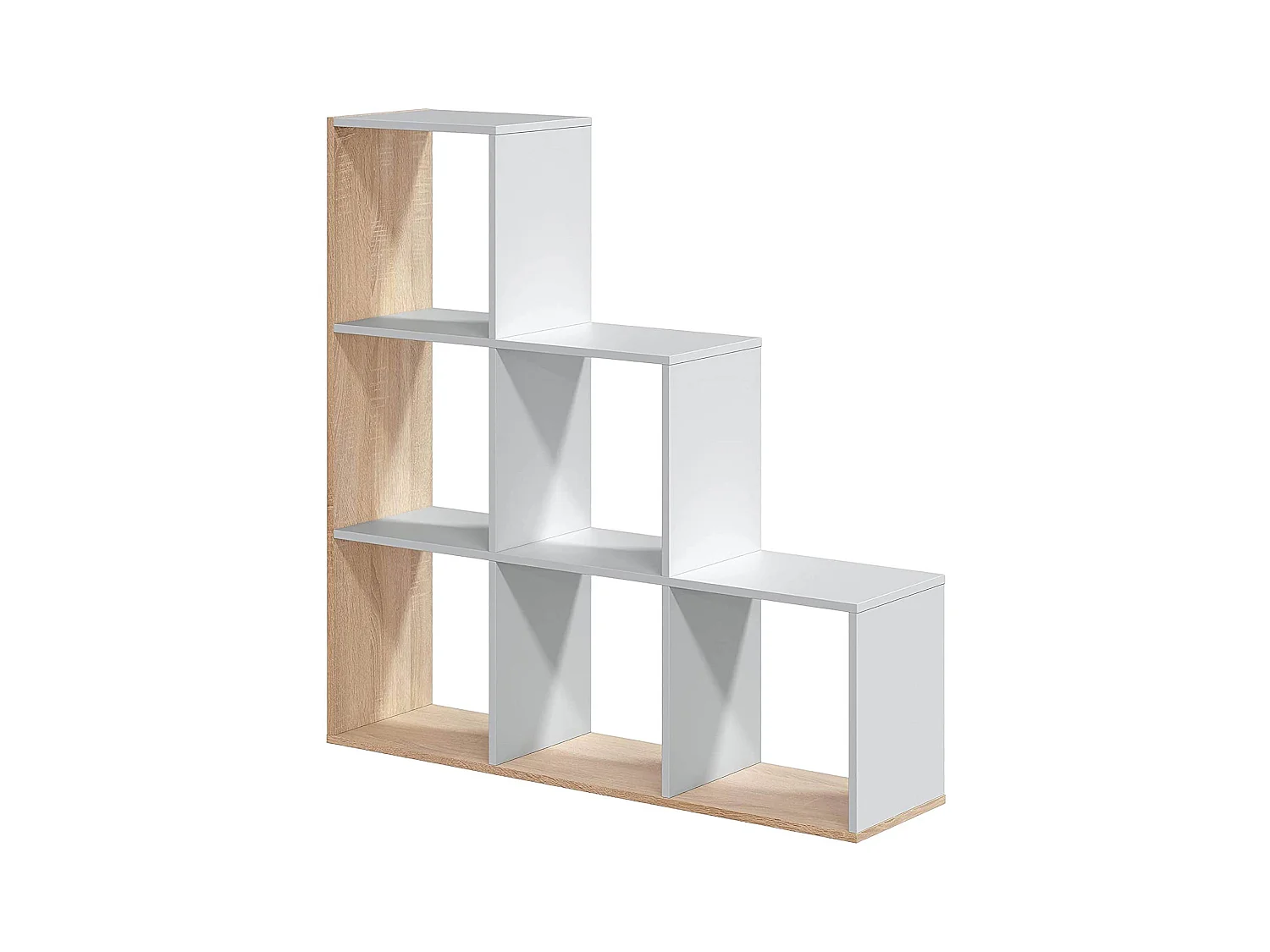 Dbarth Boekenkast, Dubbelzijdige boekenkast met 6 vakken, Kantoorverdeelplank, 108x28h110 cm, Wit en Eiken