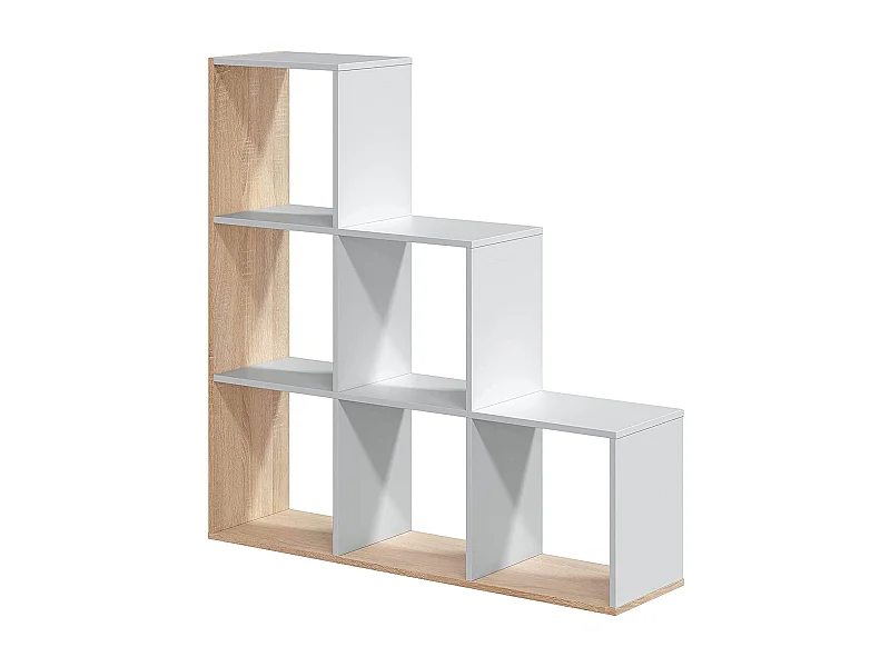 Dbarth Boekenkast, Dubbelzijdige boekenkast met 6 vakken, Kantoorverdeelplank, 108x28h110 cm, Wit en Eiken