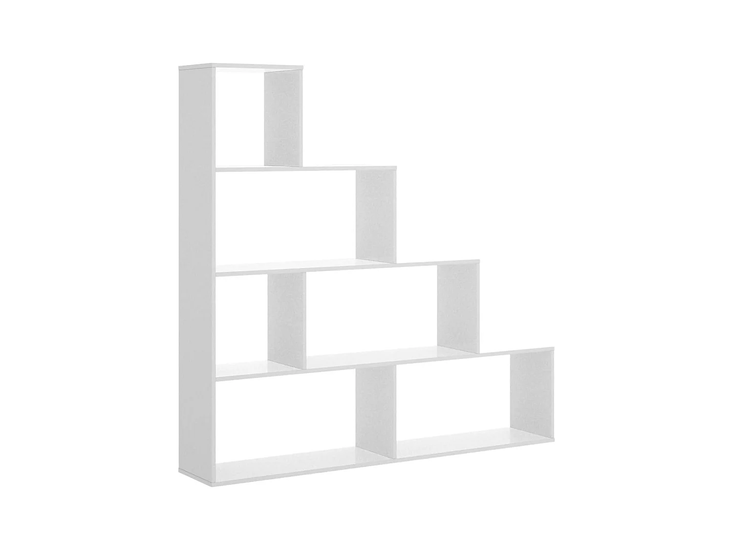 Dmorr boekenkast, Dubbelzijdige boekenkast met 6 planken, Verdeelplank met kantoorvakken, 145x29h145 cm, Glanzend wit