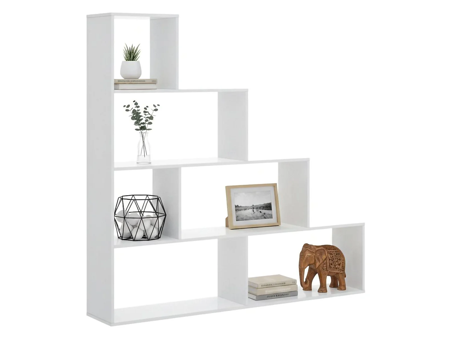 Bibliothèque Dleverb, Etagère de bureau polyvalente, Bibliothèque avec 6 étagères, 145x29h145 cm, Blanc