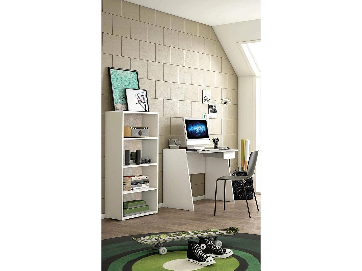 Bibliothèque Ddjuri, Bibliothèque avec 3 étagères réglables, Étagère à livres, Élément mural avec étagères, 100% Made in Italy, 60x30h130 cm, Blanc et Chêne