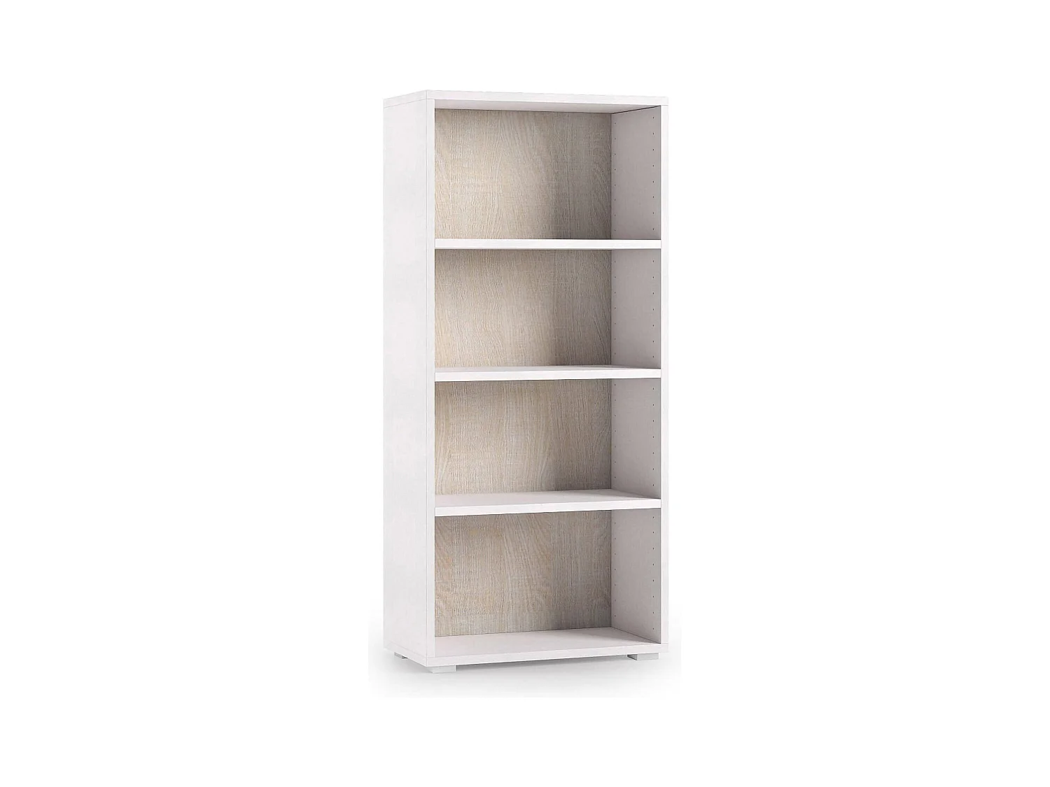 Bibliothèque Ddjuri, Bibliothèque avec 3 étagères réglables, Étagère à livres, Élément mural avec étagères, 100% Made in Italy, 60x30h130 cm, Blanc et Chêne