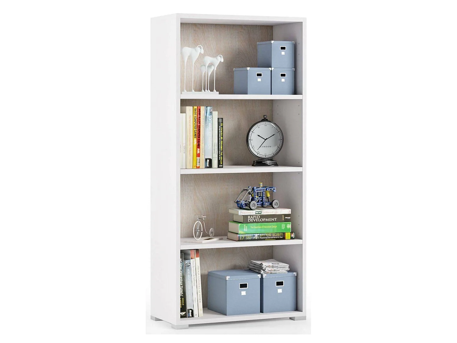 Ddjuri boekenkast, Bibliotheek met 3 verstelbare planken, Boekenplank, Bovenkast met planken, 100% Made in Italy, 60x30h130 cm, Wit en Eiken