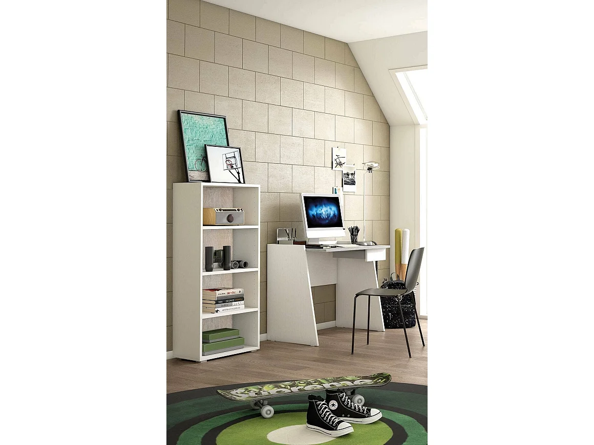 Ddjuri boekenkast, Bibliotheek met 3 verstelbare planken, Boekenplank, Bovenkast met planken, 100% Made in Italy, 60x30h130 cm, Wit en Eiken