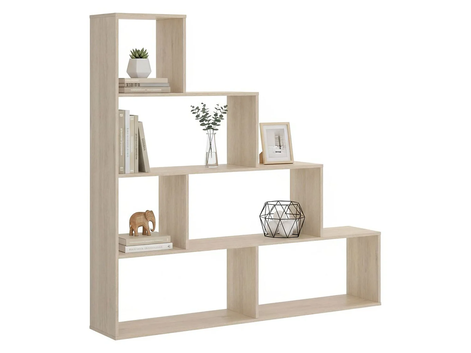 Librería Dmorr, Librería de doble cara con 6 estantes, Estante separador con compartimentos de oficina, 145x29h145 cm, Roble