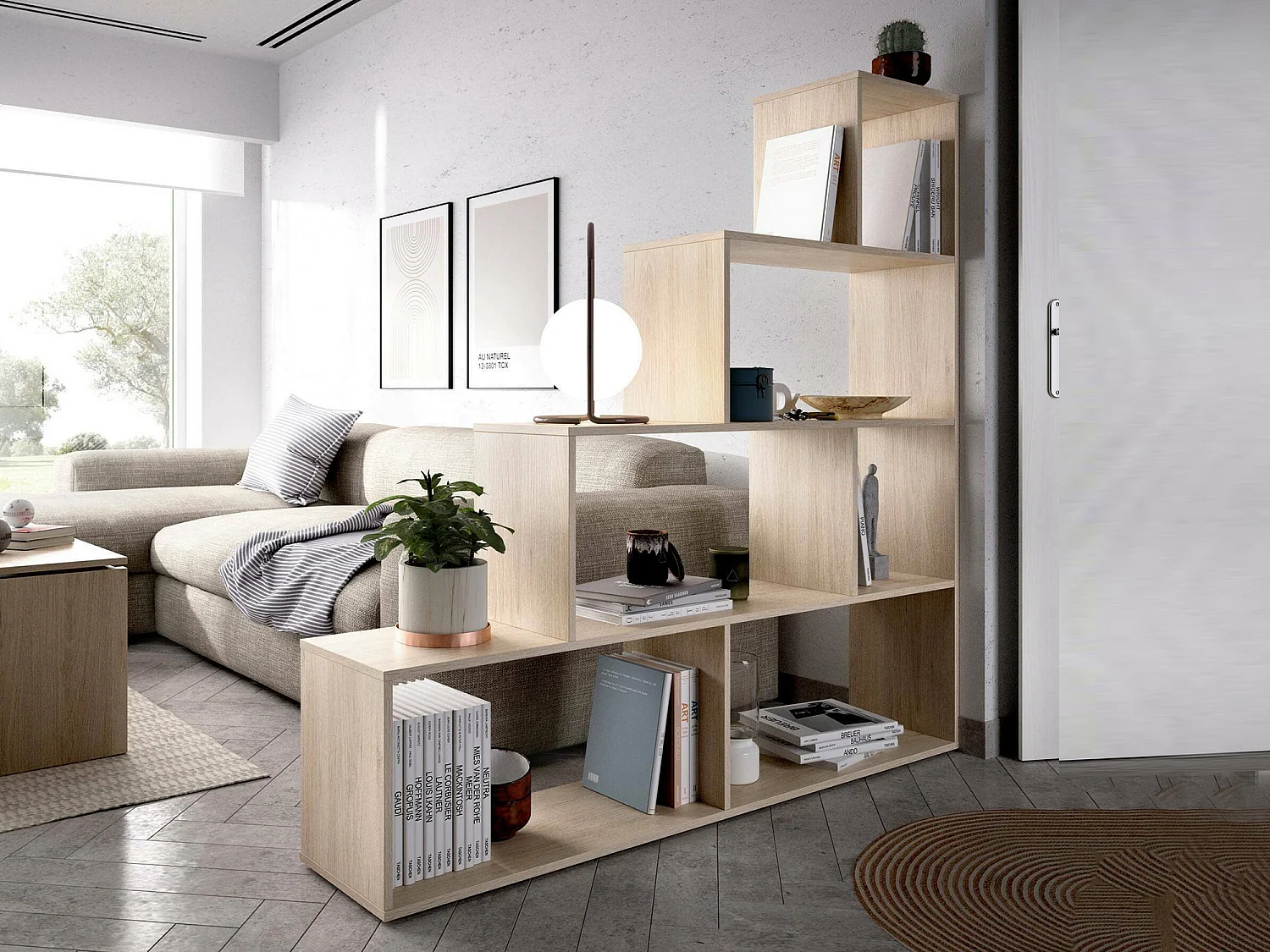 Dmora Boekenkast Orsaro 29x145x145h cm Bruin 6 Planken Geschikt als Scheidingswand, Bibliotheek van Gefineerd Hout