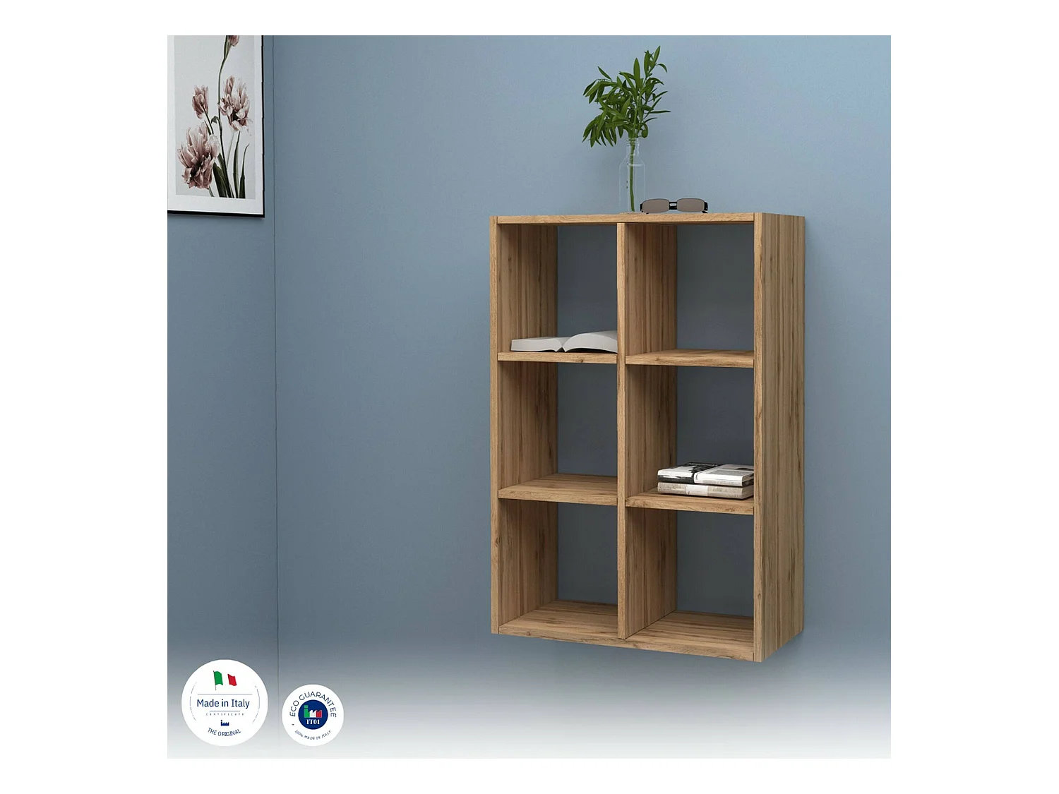Bibliothèque Rodrigo, Meuble avec étagères, Bibliothèque de bureau, 100% Made in Italy, Chêne, 60x25h90 cm